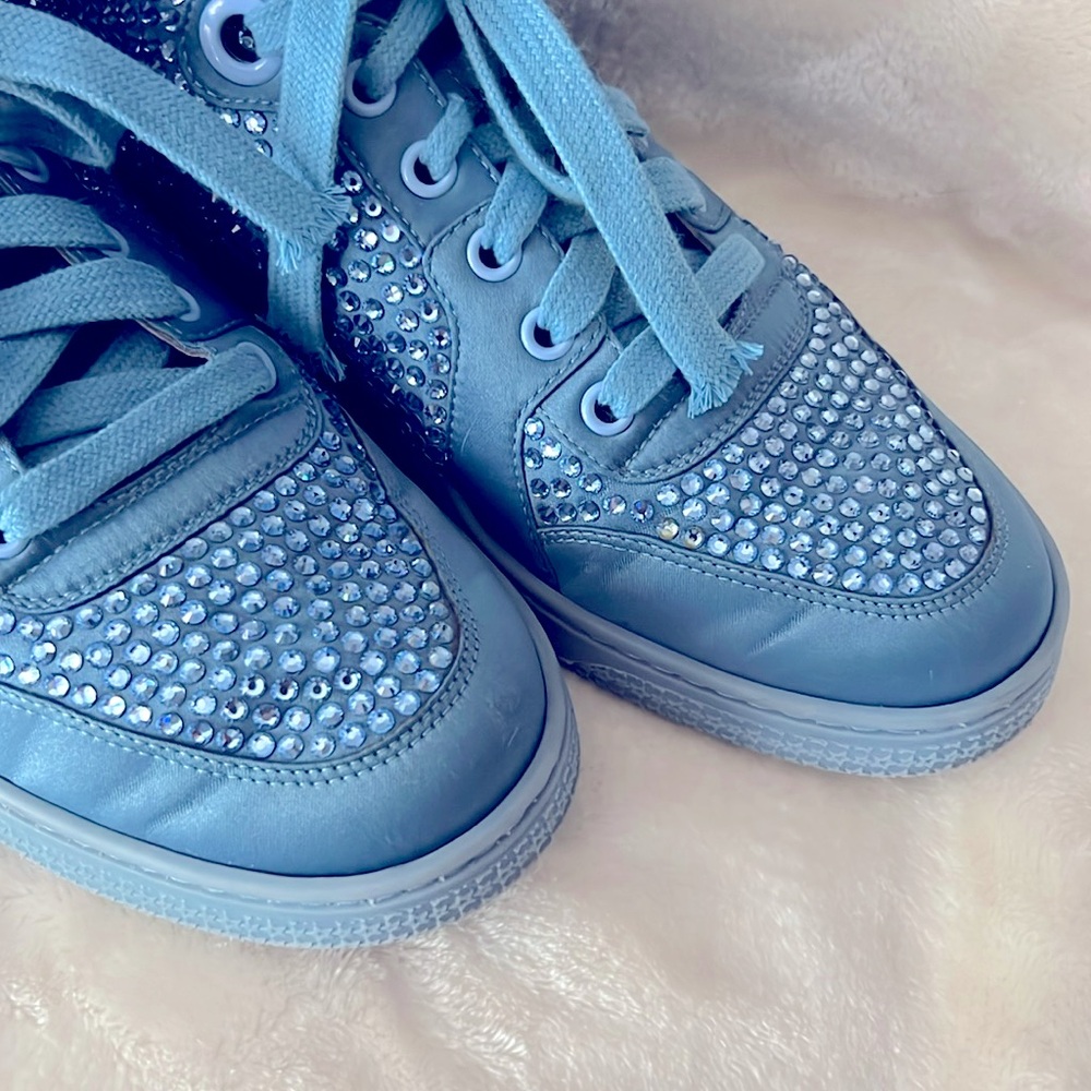 GUCCI 👟 RARE CODA BLUE SATIN LEATHER RHINESTONE CRYSTAL HIGH-TOP SNEAKERS 8.5 - Picture 6 of 15
